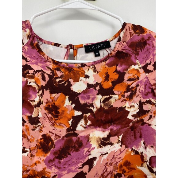 1. STATE Womens Floral Multicolor Flutter Sleeve Top Size XS NWOT - Picture 2 of 6